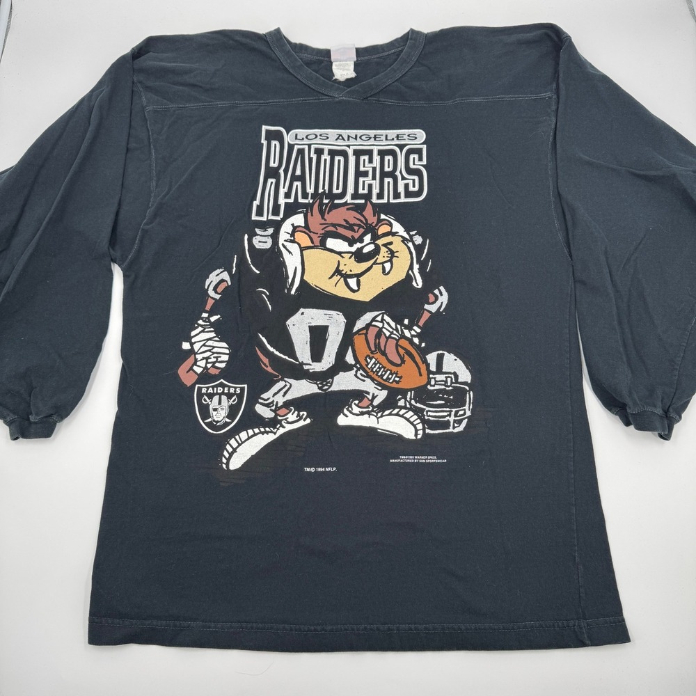 Pro Spirit LA Raiders Taz Shirt Women XL Black Vintage 90s 3/4 Sleeve NFL Looney